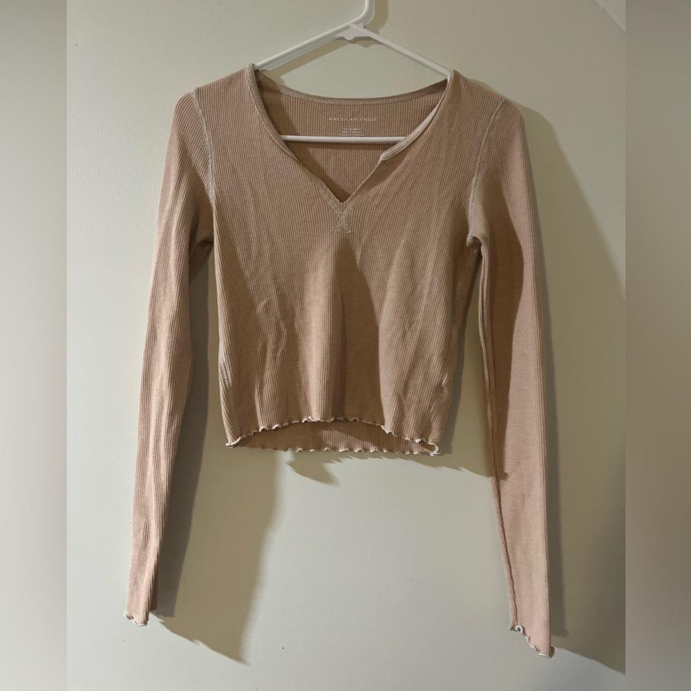 American Eagle Peach Floral Ruffle Long Sleeve Crop Top Y2K Size XS